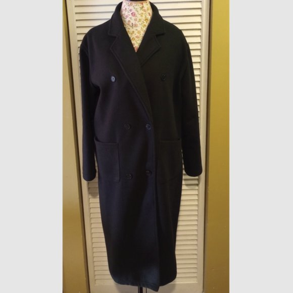 DAZY Black Lapel-Collar Drop-Shoulder Double-Breasted Overcoat, Size M - Picture 1 of 4